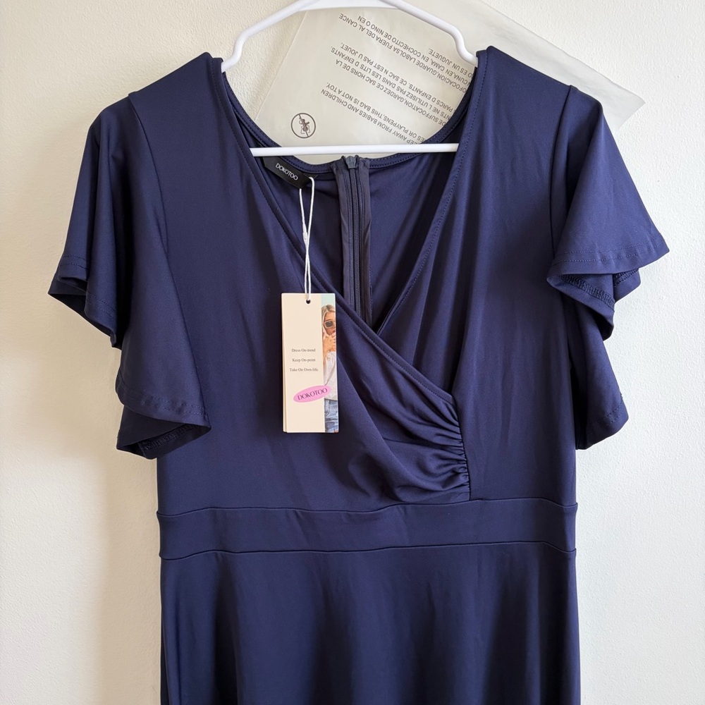 🍓$5 Pick!🍓 Elegant Flutter Sleeve V-Neck Midi Dress - Picture 9 of 9